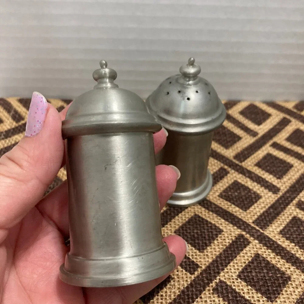 Vintage Clover Pewter Salt & Pepper Shakers Set Retro 3.5